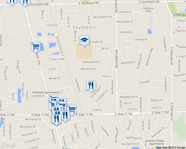 map of restaurants, bars, coffee shops, grocery stores, and more near 2736 Eddington Rd in Southport