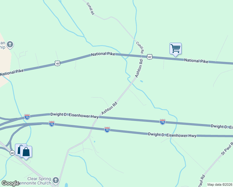 map of restaurants, bars, coffee shops, grocery stores, and more near 12446 Ashton Rd in Clear Spring