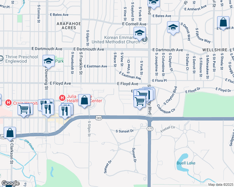 map of restaurants, bars, coffee shops, grocery stores, and more near 3403 South Race Street in Englewood
