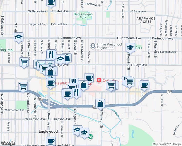 map of restaurants, bars, coffee shops, grocery stores, and more near in 