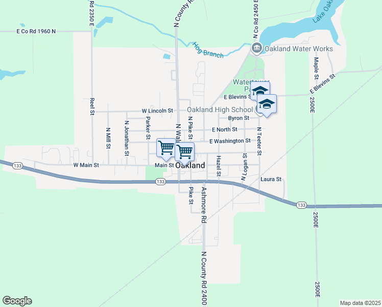 map of restaurants, bars, coffee shops, grocery stores, and more near 14 North Pike Street in Oakland