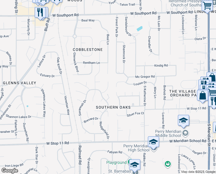 map of restaurants, bars, coffee shops, grocery stores, and more near 7518 Natchez Court in Indianapolis