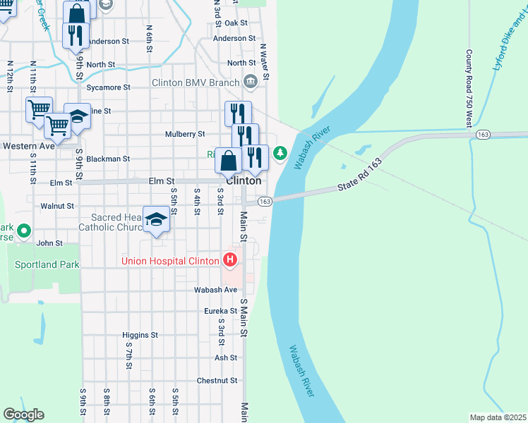 map of restaurants, bars, coffee shops, grocery stores, and more near 528 South Main Street in Clinton