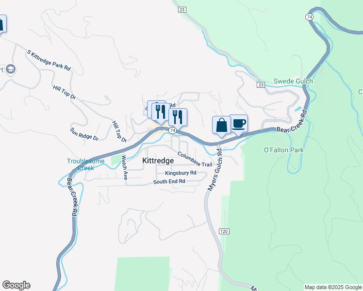 map of restaurants, bars, coffee shops, grocery stores, and more near 3400 Avenue East in Kittredge
