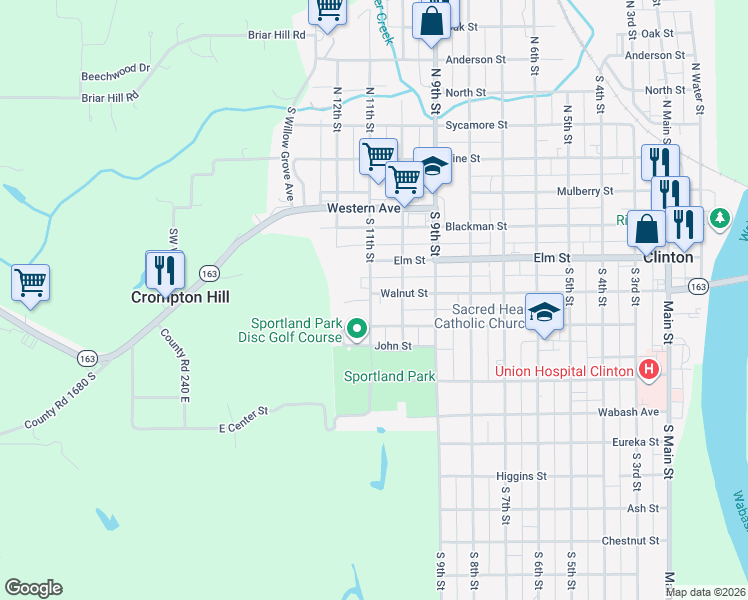 map of restaurants, bars, coffee shops, grocery stores, and more near 540 S 11th St in Clinton