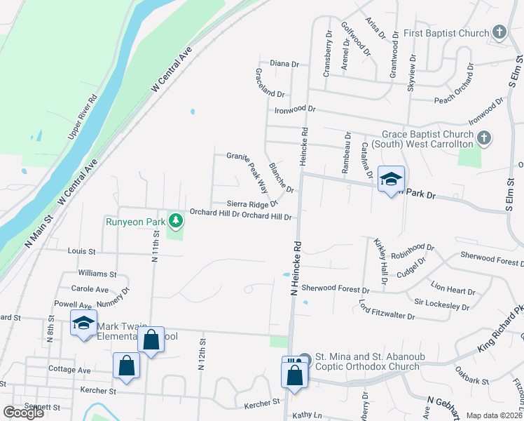 map of restaurants, bars, coffee shops, grocery stores, and more near 1330 Sierra Ridge Drive in Miamisburg