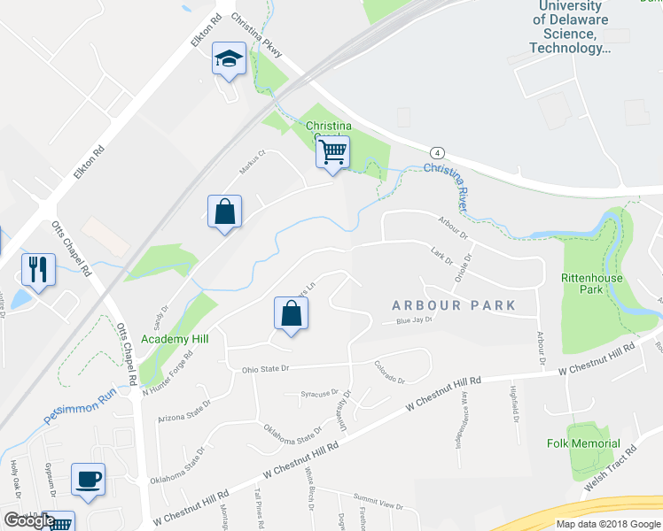 map of restaurants, bars, coffee shops, grocery stores, and more near 124 Miners Lane in Newark