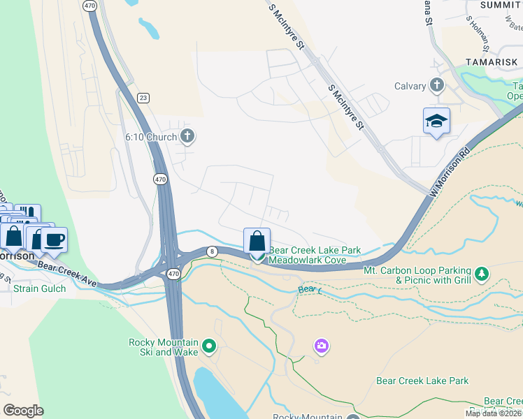 map of restaurants, bars, coffee shops, grocery stores, and more near 3371 South Orchard Street in Morrison