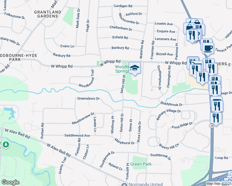 map of restaurants, bars, coffee shops, grocery stores, and more near 340 Wellesley Way in Dayton