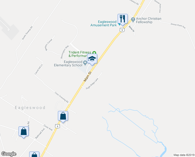 map of restaurants, bars, coffee shops, grocery stores, and more near 43 Eagle Ridge Lane in Eagleswood