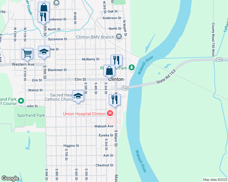 map of restaurants, bars, coffee shops, grocery stores, and more near 536 South 3rd Street in Clinton