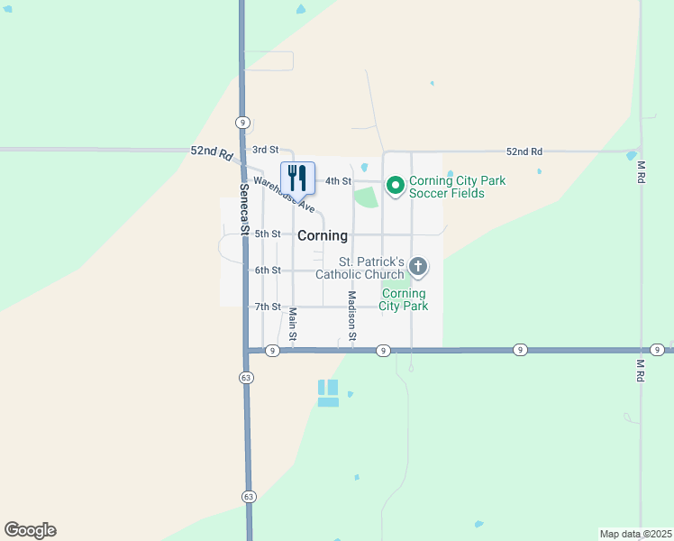 map of restaurants, bars, coffee shops, grocery stores, and more near 6th Street in Corning
