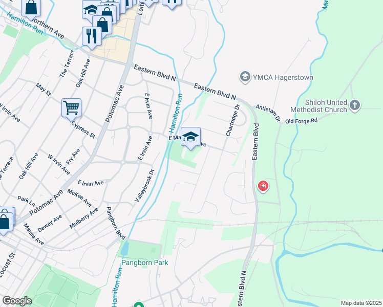 map of restaurants, bars, coffee shops, grocery stores, and more near 301 East Magnolia Avenue in Hagerstown
