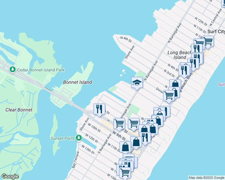 map of restaurants, bars, coffee shops, grocery stores, and more near in Ship Bottom