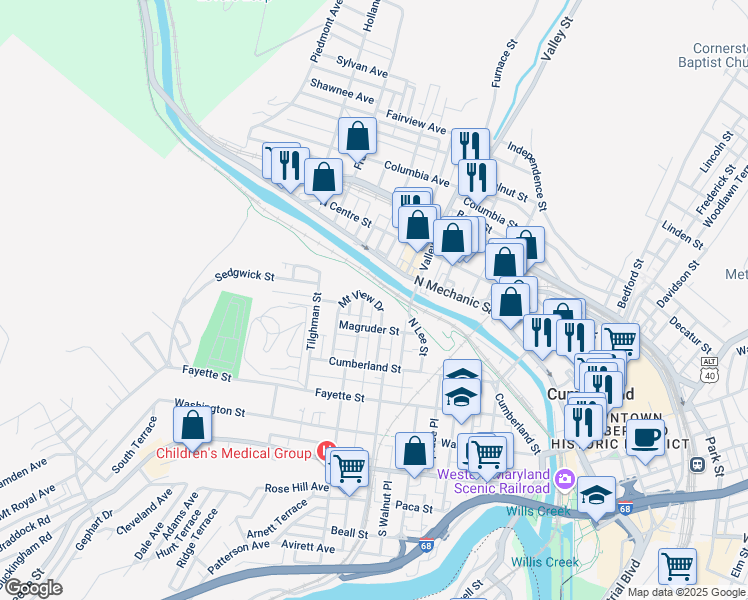 map of restaurants, bars, coffee shops, grocery stores, and more near 311 Mount View Drive in Cumberland