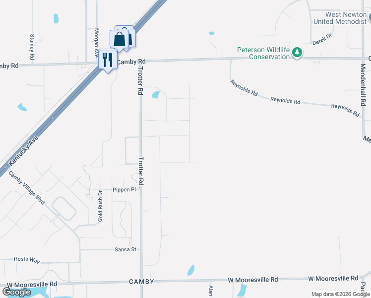 map of restaurants, bars, coffee shops, grocery stores, and more near 7500 Trotter Road in Indianapolis