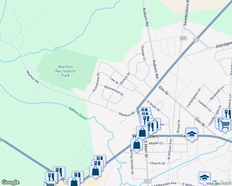 map of restaurants, bars, coffee shops, grocery stores, and more near 30 Wynnwood Street in Woodstown