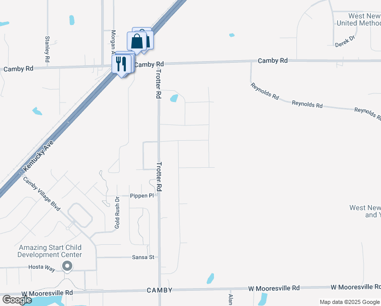 map of restaurants, bars, coffee shops, grocery stores, and more near 7500 Trotter Road in Indianapolis