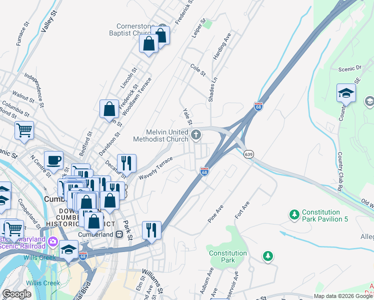 map of restaurants, bars, coffee shops, grocery stores, and more near 52 Marion Street in Cumberland