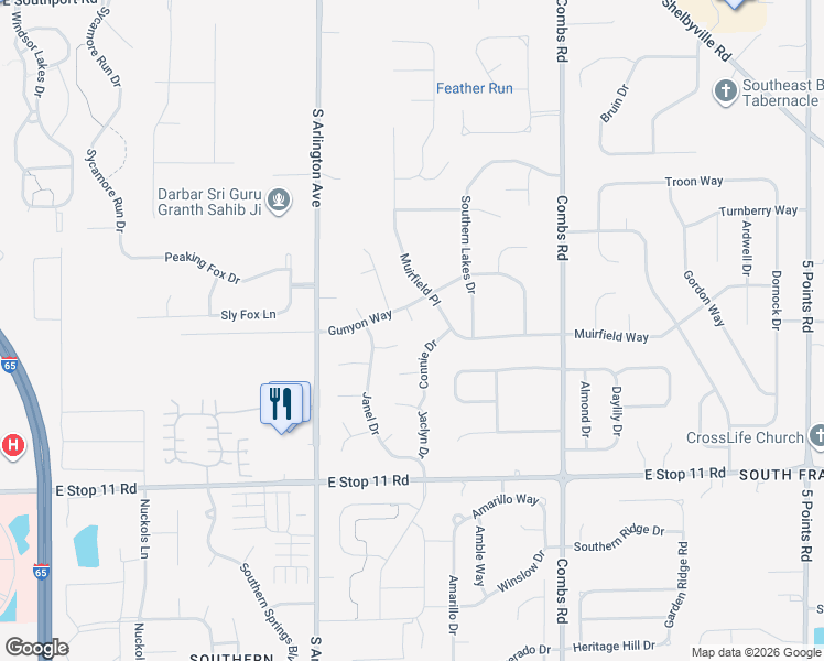map of restaurants, bars, coffee shops, grocery stores, and more near 7756 Connie Drive in Indianapolis