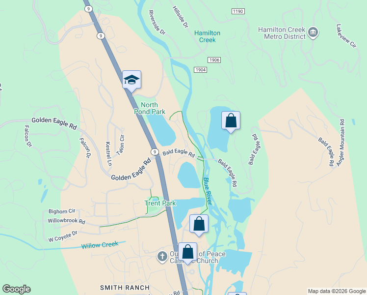 map of restaurants, bars, coffee shops, grocery stores, and more near 156 Robin Drive in Silverthorne