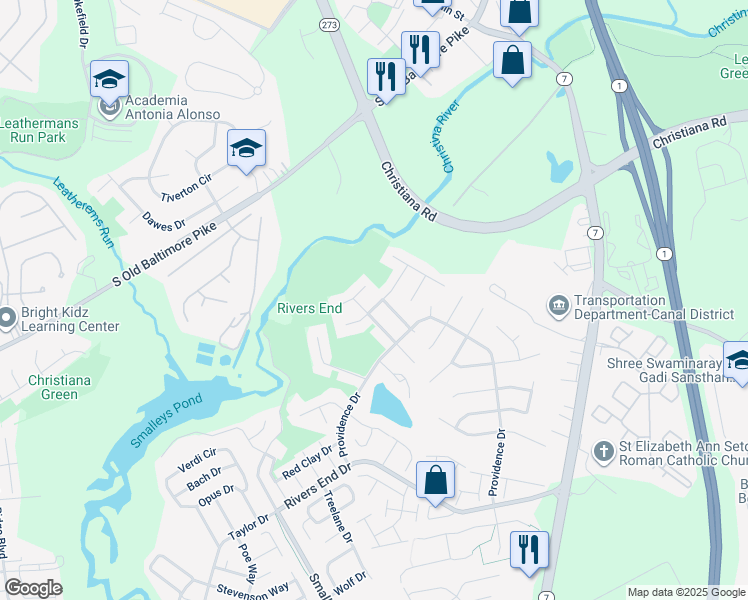 map of restaurants, bars, coffee shops, grocery stores, and more near 713 Millcreek Lane in Bear