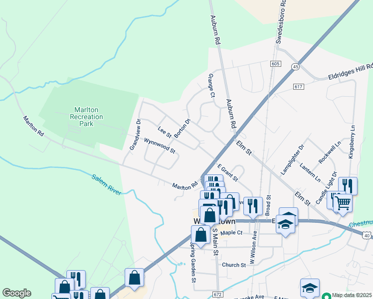 map of restaurants, bars, coffee shops, grocery stores, and more near 18 Lee Street in Woodstown