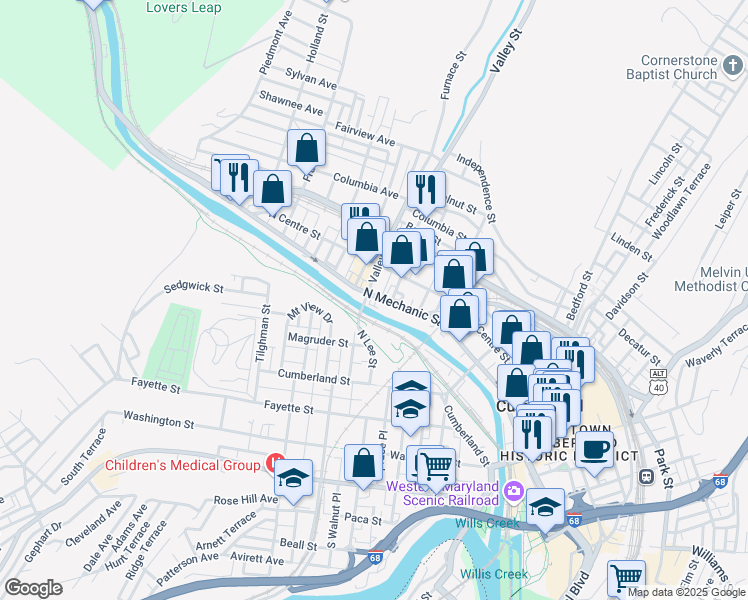 map of restaurants, bars, coffee shops, grocery stores, and more near 15 Valley Street in Cumberland
