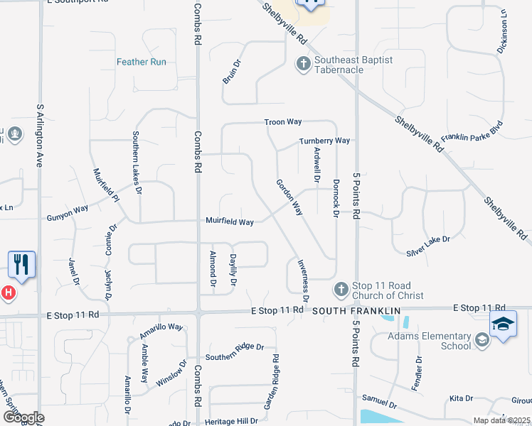 map of restaurants, bars, coffee shops, grocery stores, and more near 7618 Inverness Drive in Indianapolis