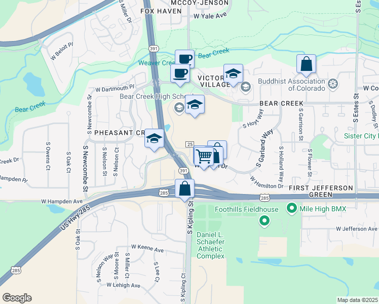 map of restaurants, bars, coffee shops, grocery stores, and more near 3125 S Kipling St in Lakewood