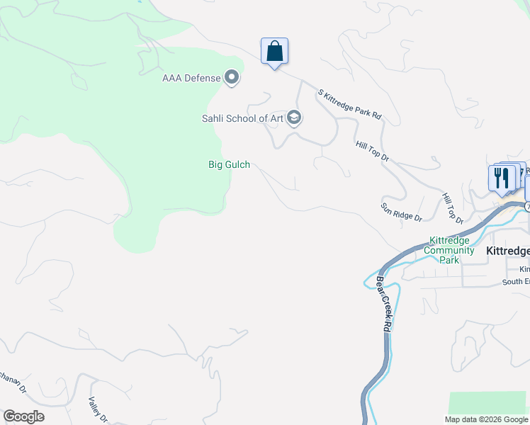 map of restaurants, bars, coffee shops, grocery stores, and more near 27646 Troublesome Gulch Road in Evergreen