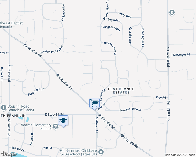map of restaurants, bars, coffee shops, grocery stores, and more near 7812 Oak Grove Court in Indianapolis