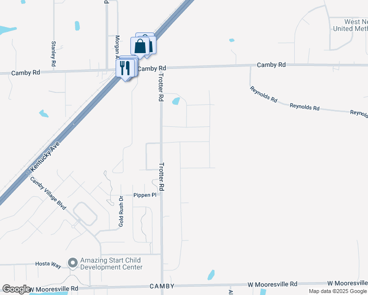 map of restaurants, bars, coffee shops, grocery stores, and more near 7500 Trotter Road in Indianapolis