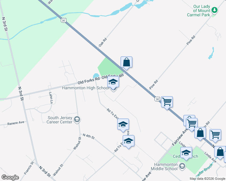 map of restaurants, bars, coffee shops, grocery stores, and more near 566 Old Forks Road in Hammonton