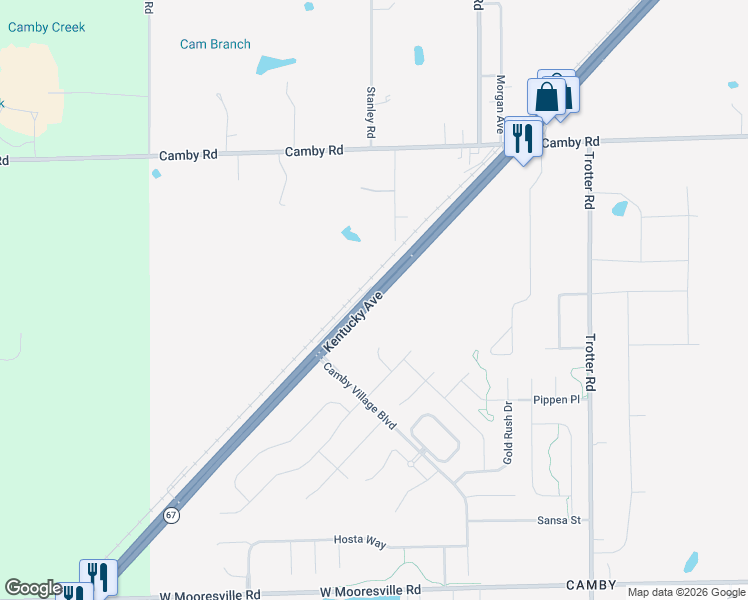 map of restaurants, bars, coffee shops, grocery stores, and more near 7271 Kentucky Avenue in Indianapolis