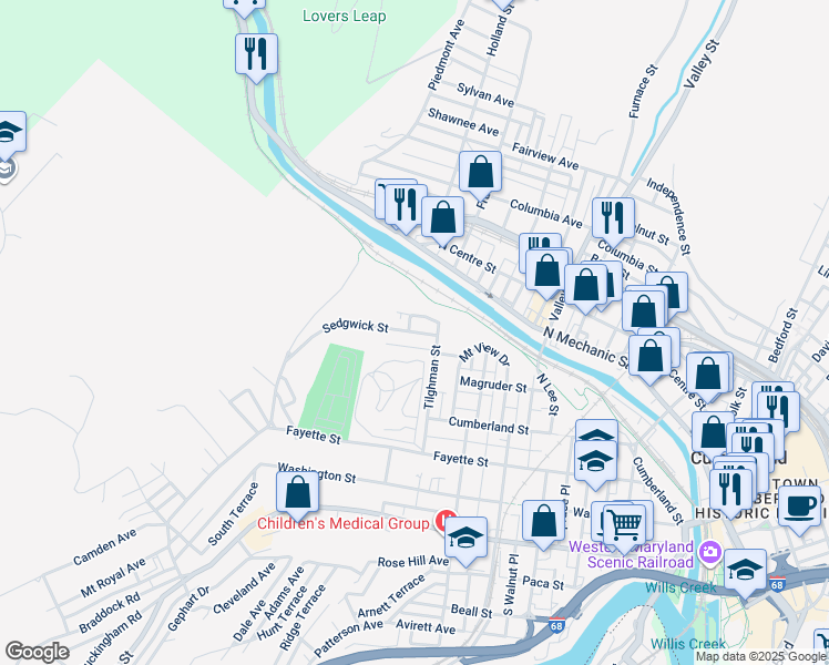 map of restaurants, bars, coffee shops, grocery stores, and more near 616 Sedgwick Street in Cumberland