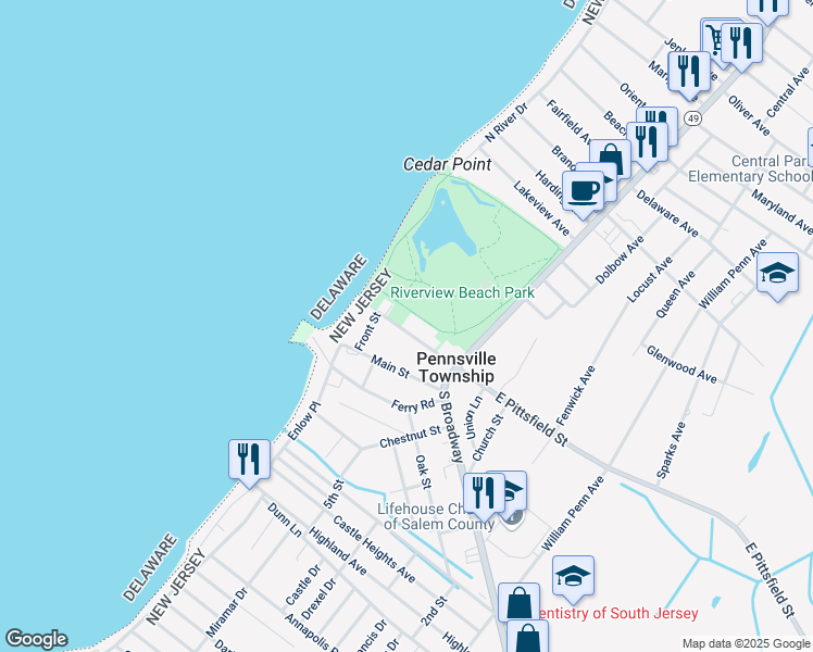 map of restaurants, bars, coffee shops, grocery stores, and more near 32 West Pittsfield Street in Salem County