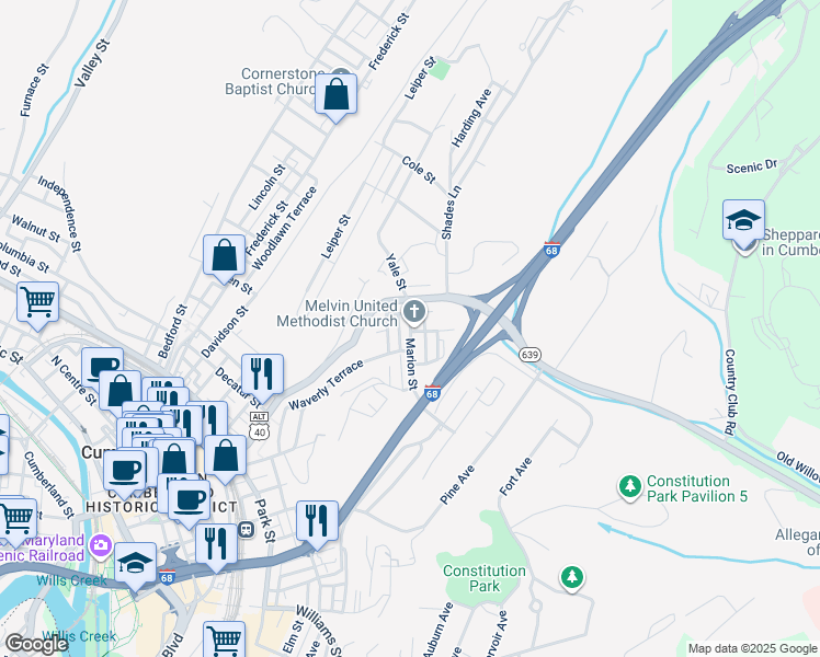 map of restaurants, bars, coffee shops, grocery stores, and more near 8 Marion Street in Cumberland