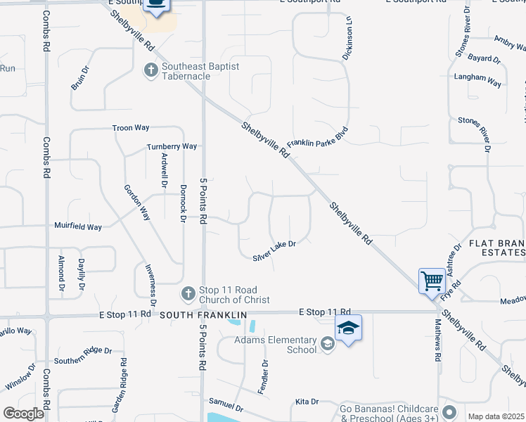 map of restaurants, bars, coffee shops, grocery stores, and more near 7145 Lakeland Trails Boulevard in Indianapolis