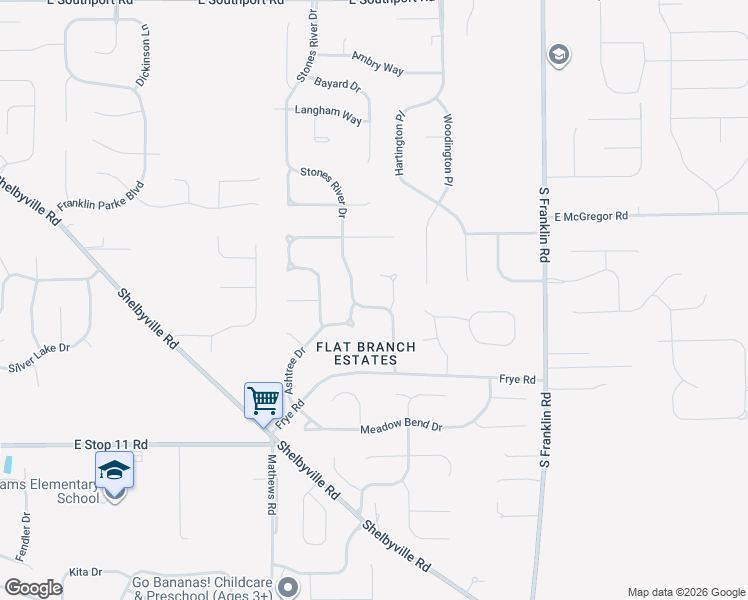 map of restaurants, bars, coffee shops, grocery stores, and more near 7651 Stones River Drive in Indianapolis