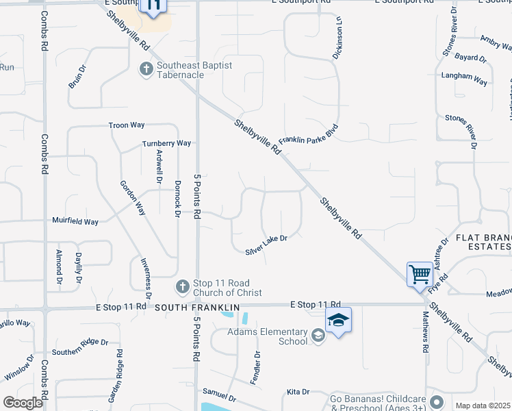 map of restaurants, bars, coffee shops, grocery stores, and more near 7145 Lakeland Trails Boulevard in Indianapolis