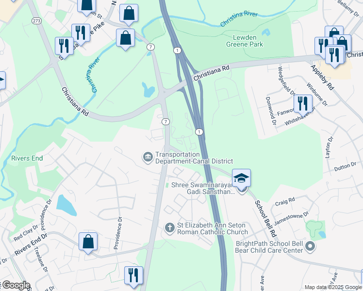 map of restaurants, bars, coffee shops, grocery stores, and more near 1110 Varsity Lane in Bear