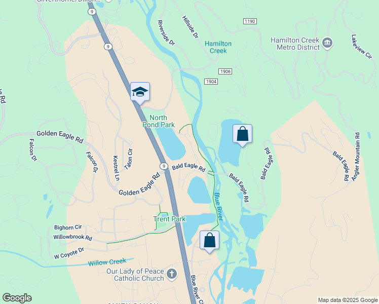 map of restaurants, bars, coffee shops, grocery stores, and more near 135 Allegra Lane in Silverthorne