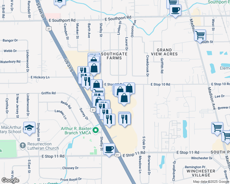 map of restaurants, bars, coffee shops, grocery stores, and more near 1195 Priority Place in Indianapolis