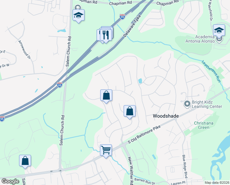 map of restaurants, bars, coffee shops, grocery stores, and more near 161 Woodland Road in Newark