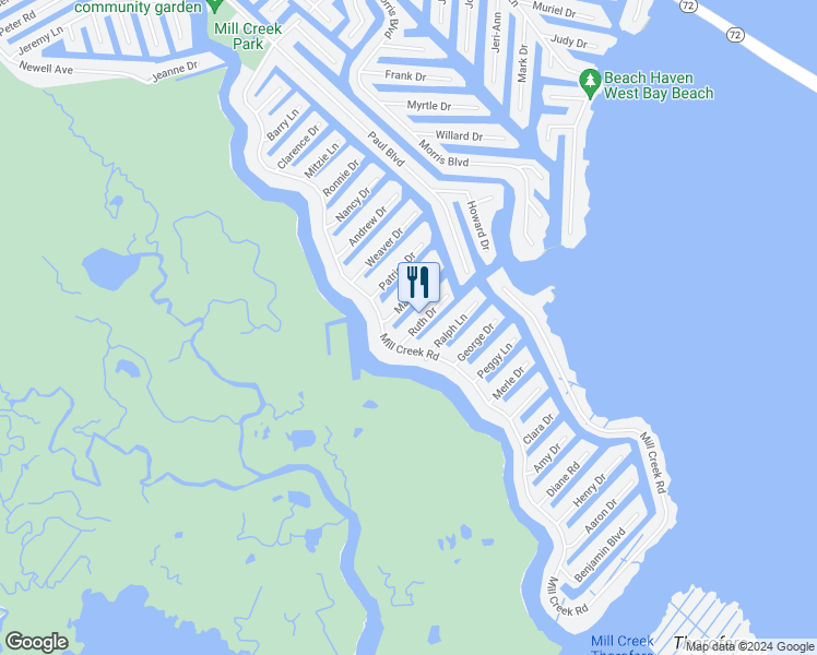 map of restaurants, bars, coffee shops, grocery stores, and more near 20 Ruth Drive in Stafford Township