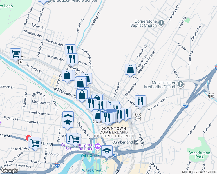 map of restaurants, bars, coffee shops, grocery stores, and more near 119 Independence Street in Cumberland