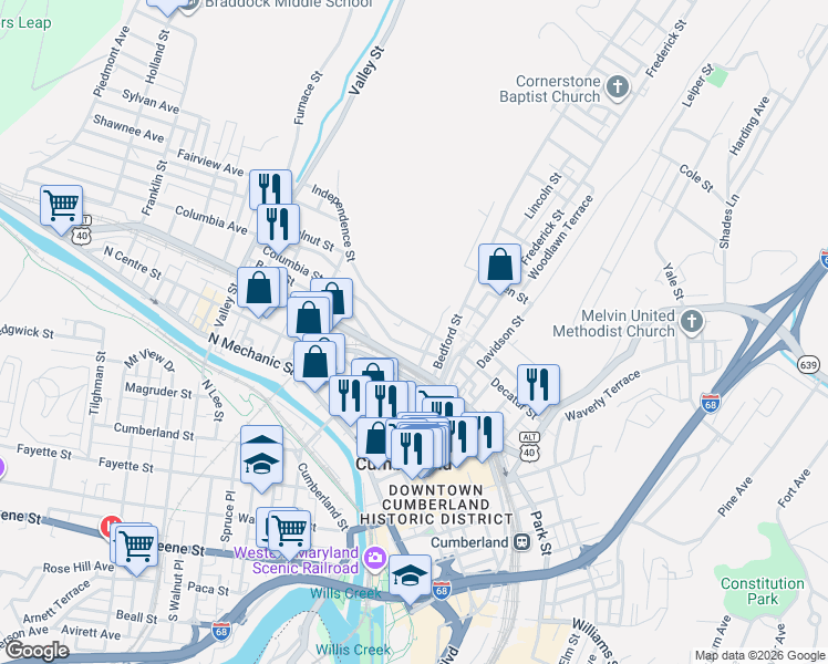 map of restaurants, bars, coffee shops, grocery stores, and more near 119 Independence Street in Cumberland