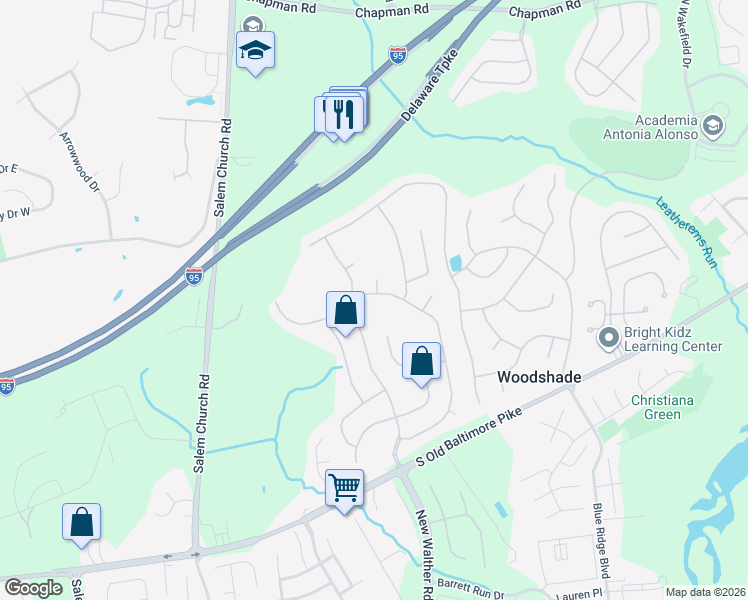 map of restaurants, bars, coffee shops, grocery stores, and more near 161 Woodland Road in Newark