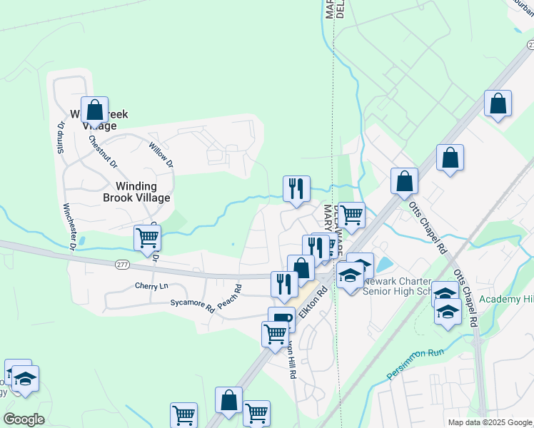 map of restaurants, bars, coffee shops, grocery stores, and more near 112 Azalea Circle in Elkton